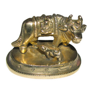Aadhyathmik Avu Dhuda Pasu Kanru Gomatha with Calf Small Idol in Brass 1.5Inch 150grams - S966928