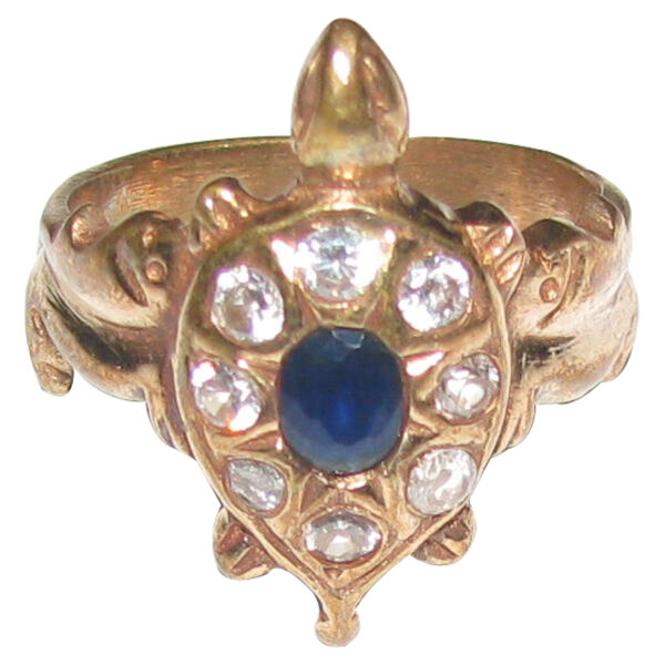 Aadhyathmik Aimpon Panchdathu Panchaloha Panchalogam Kurma with Blue Stone Tortoise Ring - S960218