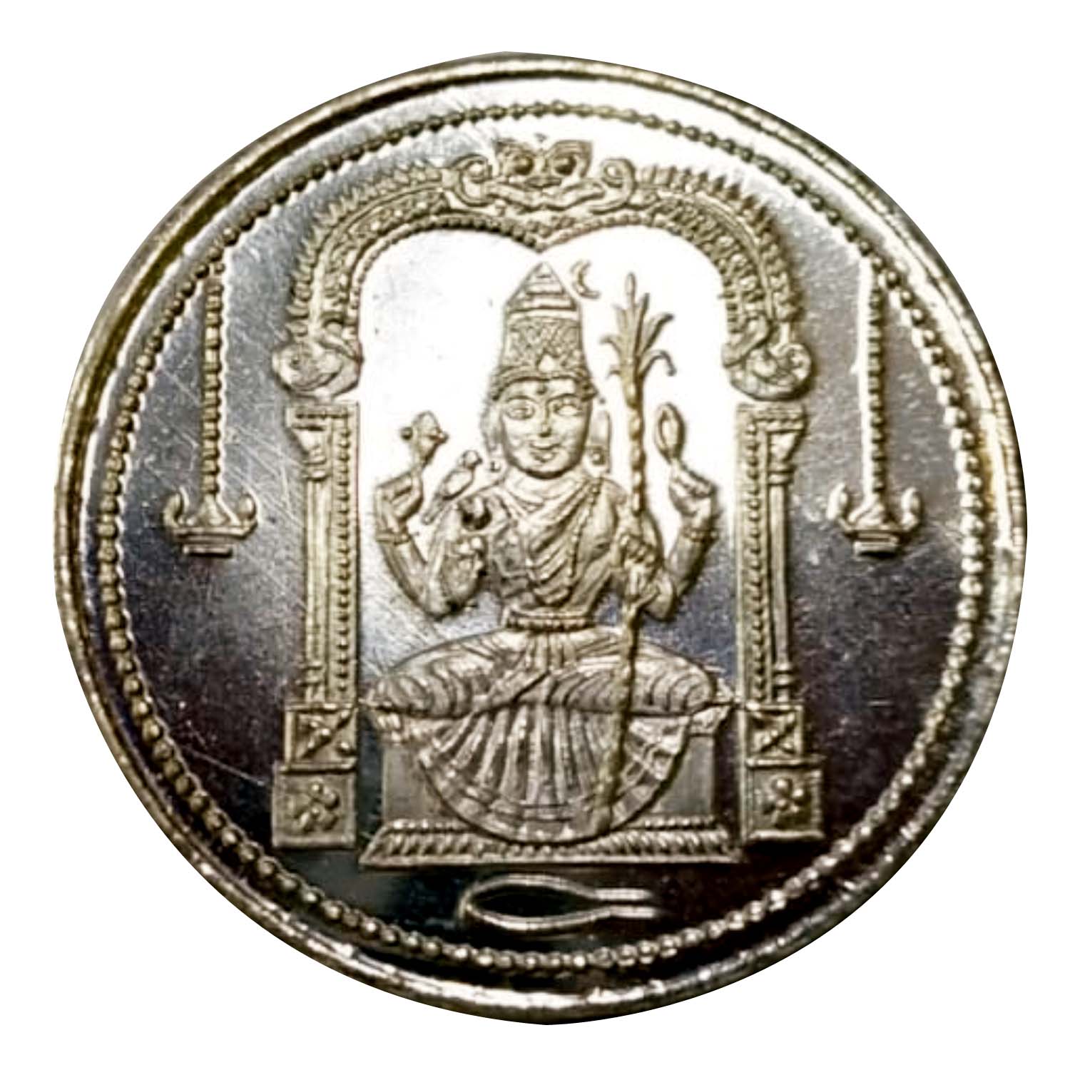 Aadhyathmik Kanchi Kamakshi Silver Coin Vendi Nanyam Velli Kasu -  S930318-04 - Aadhyathmika Kendra Chennai