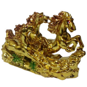 Aadhyathmik Charmed Victory Golden Three Horses 8Inch Wide For Vastu, Fame, Success, Wealth - S914208