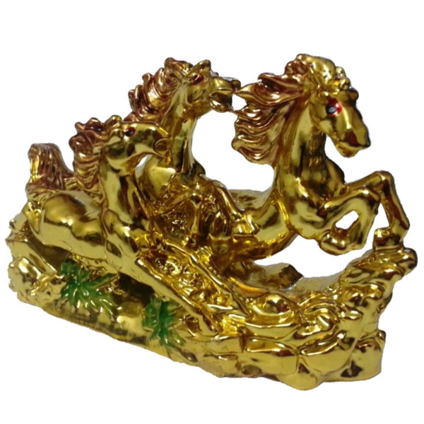 Aadhyathmik Charmed Victory Golden Three Horses 8Inch Wide For Vastu, Fame, Success, Wealth - S914208