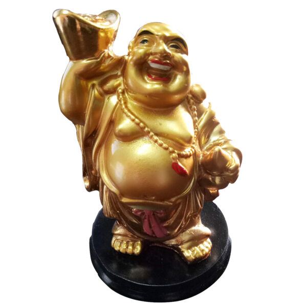Aadhyathmik Laughing Buddha Holding Ingot Above on one Hand and Wou Lou on Another Hand 4Inch - S917188
