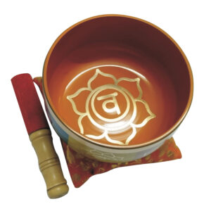 Aadhyathmik 100% Original Tibetian Singing Bowl Orange Meditation Yoga Om Chanting Bowl Sacral Chakra Swadhisthana Chakra Healing Vam Beej Mantra 5.5Inch 1076g - S9002-06