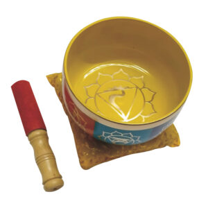 Aadhyathmik 100% Original Tibetian Singing Bowl Yellow Meditation Yoga Om Chanting Bowl Solar Plexus Chakra Manipura Chakra Healing Ram Beej Mantra 5.5Inch 1076g - S9002-05