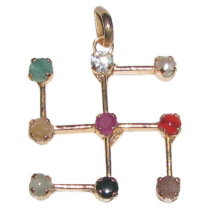 Aadhyathmik Swastik Navarathna Copper Pendant with Gold Polish Swasthik - S967898