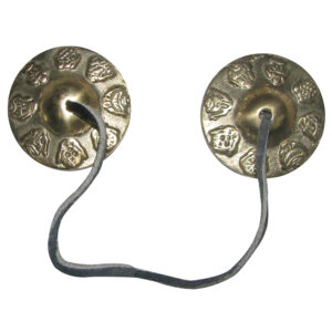 S9031-52 - Bronze Tingsha Cymbals Bell Designed With The Eight Auspicious Symbols Handmade In Nepal 2inch 64grams