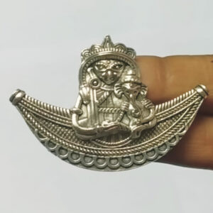 V0051-05 - Vanaja Puja Store Goddess Parvathi with Ganesh in White Metal Pendant 2.5inch 10grams