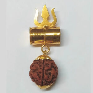 V0051-04 - Rudraksha with Trishul Damarukam Damru Multi Metal Pendant 2inch 8grams