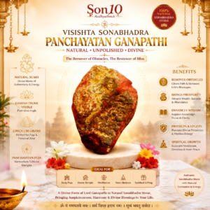 Son10 - Aadhyathmik UnPolished Natural Visishta Sonabhadra Panchayatan Ganapathi Panchayatan Puja with Natural Scars 2inch 50grams Ganesh Trunk is Visible From one Angle
