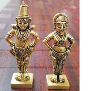 S9031-82 - Aadhyathmik Pandharpur BhuVadikunta Pandurang Vitthala Vithoba Vittal Pandharinath with Rakhumai Rukmini Rakhmai Brass Idol 4.5inch 506grams