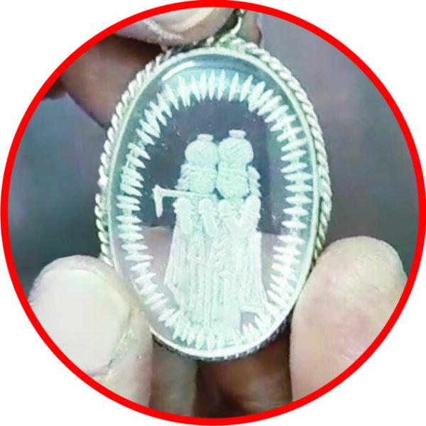 S700009-01 - Aadhyathmik Radha Krishna Sphatik Pendant in white metal 1inch 10grams