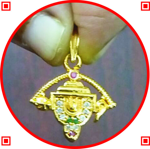 S9058-373 - Aadhyathmik Vishnu Tilak Vishnu Nama Mixed Metal Pendant 1inch 3grams for Victory in all walks of life 0.5inch 2grams
