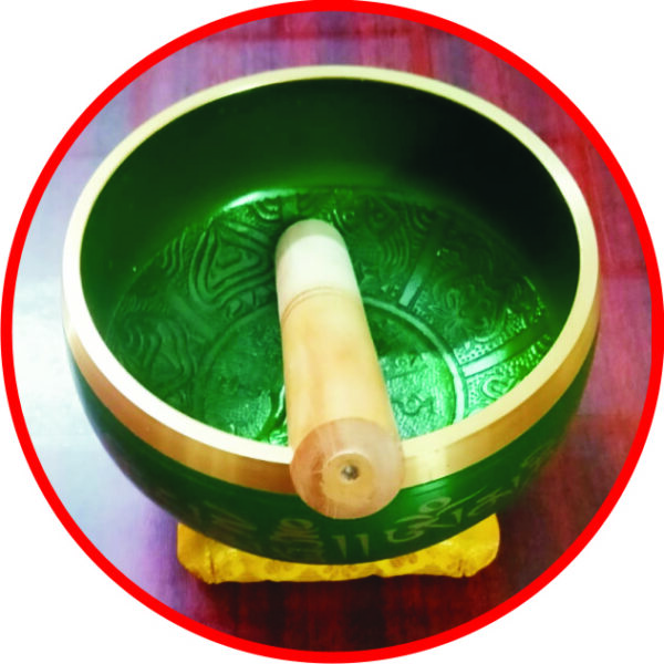 S9002-13-02-G – Aadhyathmik 100% Original Tibetian Singing Bowl For Healing Meditation Yoga Om Chanting Bowl 6inch 942grams – Green