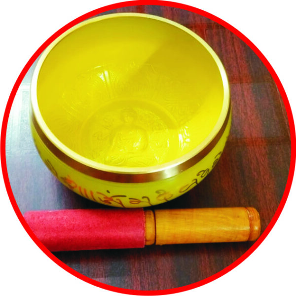 S9002-13-Y - Aadhyathmik 100% Original Tibetian Singing Bowl For Healing Meditation Yoga Om Chanting Bowl 6inch 1018grams – Yellow