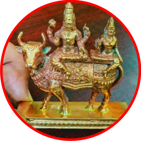 S9036-69 - Aadhyathmik Pradosha Murthy Vrushabharuda Shiva Parvathi on VrishaVahana Aimpon Panchalogam Panchaloha Vigraham Panchadathu Idol 2.75inch 106grams