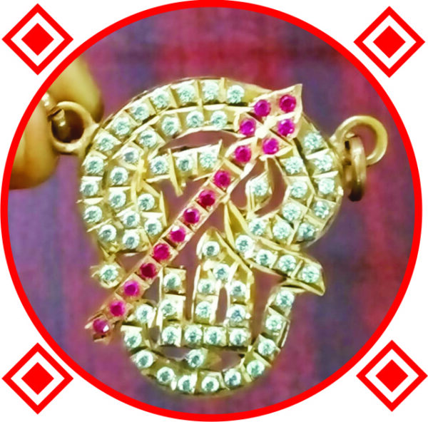 S9038-79-04 - Aadhyathmik Subrahmanya Soolam Aimpon Vetri Vel Panchalogam Skandha Panchdathu Velayudham Panchaloha Pendant 1.75inch 15grams