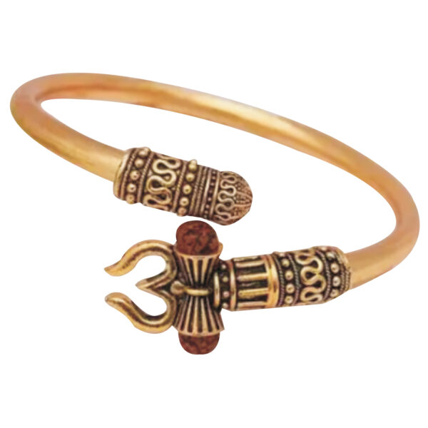 S9001-44 - Aadhyathmik Gold Plated Kada for Unisex Aum Om Rudraksha Adjustable Kada