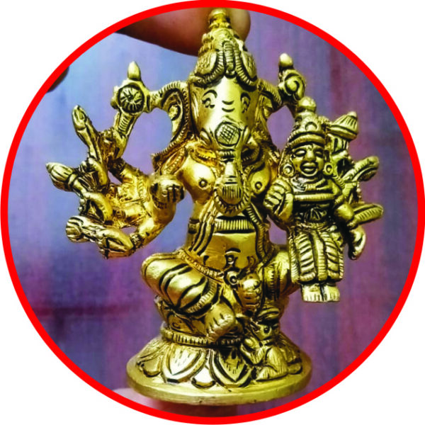 Bi622-02 – Aadhyathmik Maha Ganpati Vallabha Ganapathi Lakshmi Ganapathy Brass Idol 3inch 250grams