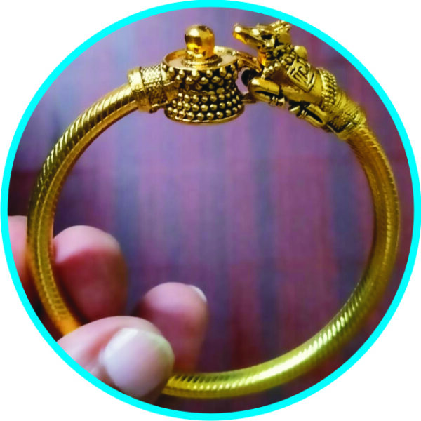 S9001-48-02 – Aadhyathmik Gold Plated Shivling and Nandi for Men and Women Bracelet Premium Adjustable Twistable Traditional Kada Kaapu Kankanam 18grams