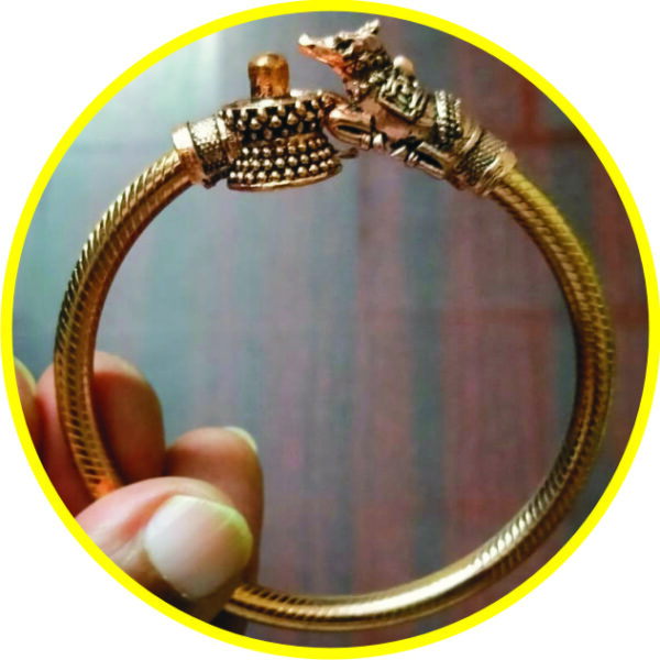 S9001-48-03 – Aadhyathmik Copper Plated Shivling and Nandi for Men and Women Bracelet Premium Adjustable Twistable Traditional Kada Kaapu Kankanam 18grams