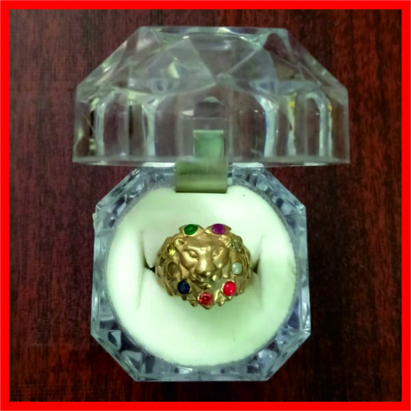 5LR0001 - Aadhyathmik Panchaloha Simha with Navarathna Aimpon Panjalogam Panchadathu Ring