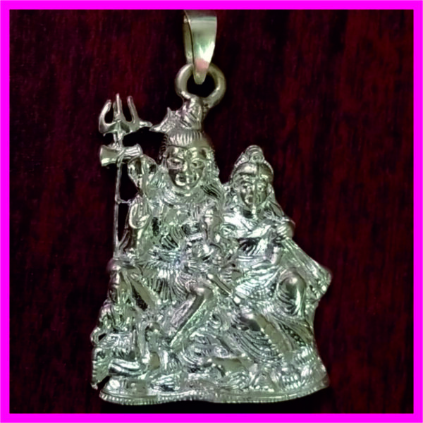 SP0005 - Aadhyathmik Shiv Pariwar Shiva Kutumbam Shiva Parvathi Ganesh Subrahmanya Kavach Silver Pendant 2inch 13grams