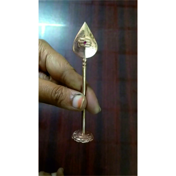 5LI0003-03 - Aadhyathmik VetriVel Subrahmanya Karthikeya Skandha Murugan Vijaya Soolam Stand Panchaloha Aimpon Panchalogam Panchdathu Vel Stand Idol 4.5inch 22grams