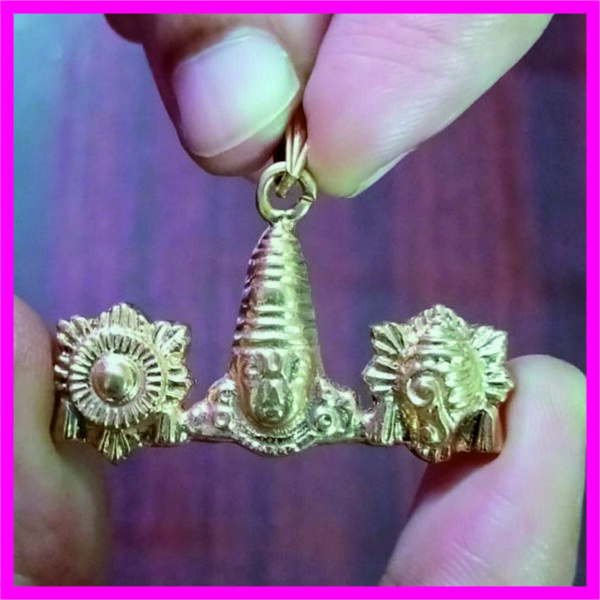 5LP7 - Aadhyathmik Balaji Panchaloha Pendant Perumal Aimpon Locket Venkateswara Swamy Panchalogam Panchadathu Kavach with Shank and Chakra 1.5inch 8grams