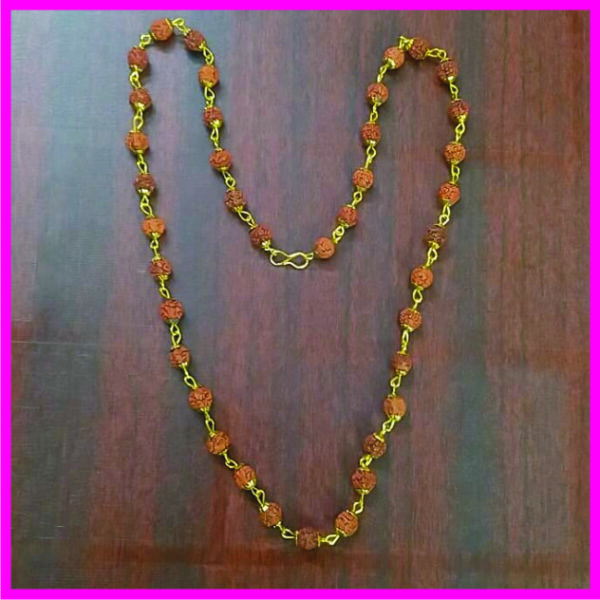 Rud-Mmm3 - Aadhyathmik Short Rudraksha Neck Mala Gold Plated Mixed Metal 6mm