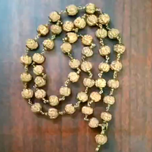 5LM1 - Aadhyathmik Rudraksha Aimpon Panchaloha Panchalogam Panchadathu Cup Mala 45+1 Beads