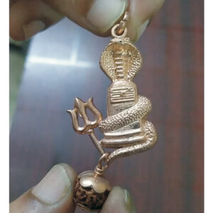 5LP24 - Aadhyathmik Shiva Lingam with Trishul Nag and Rudraksh Panchaloha Pendant Aimpon Locket Panchalogam Panchdathu Kavach 2.5inch 10gram