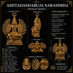 7DP6 - Aadhyathmik AshtaDasha Buja Narasimha Sapthadathu Pendant 1.5inch 11grams