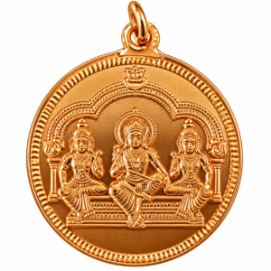 CP187 - Aiyanar With Consorts Pushkala and Purnakala Copper Pendant